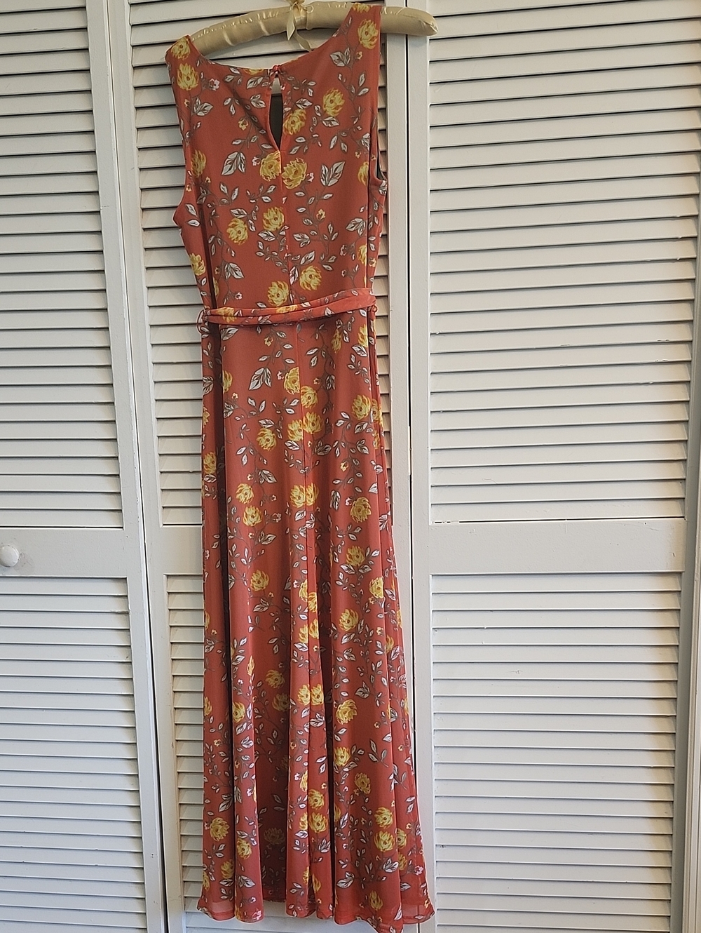 Sleeveless Rust Floral Maxi Dress with Tie Waist - Picture 7 of 10
